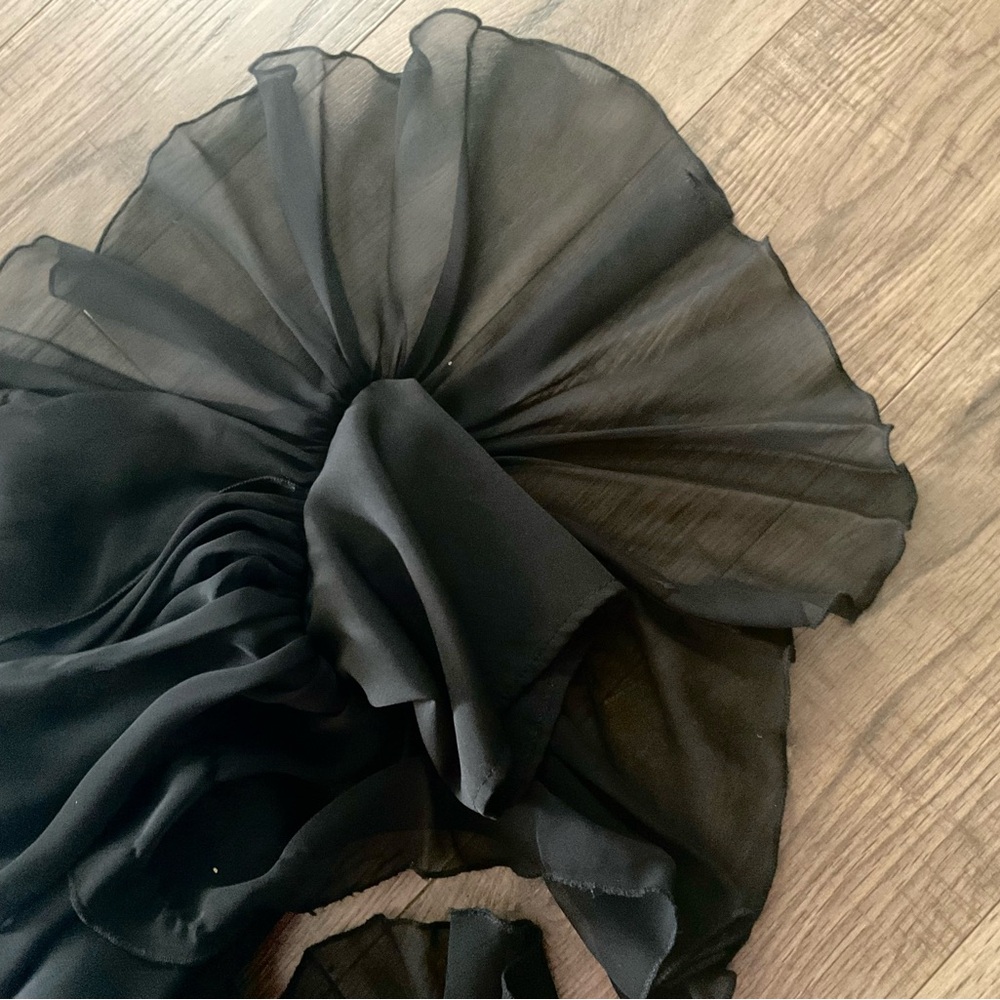 Gorgeous! VINTAGE black blouse, multi layered soft semi sheer bell sleeves